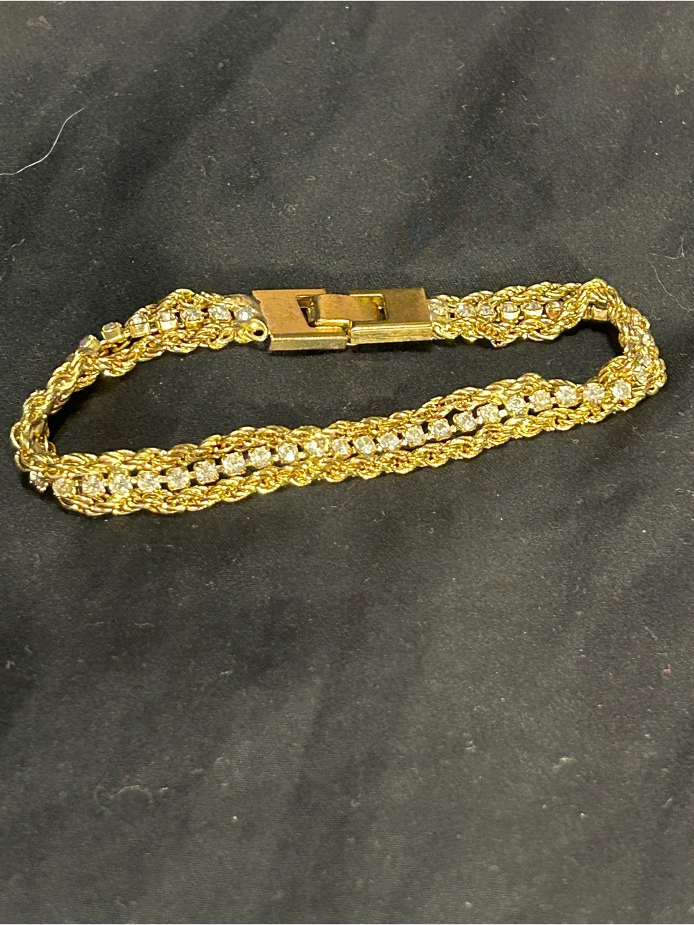 Elegant Vintage Gold-Tone Braided Chain Bracelet with Crystal Row